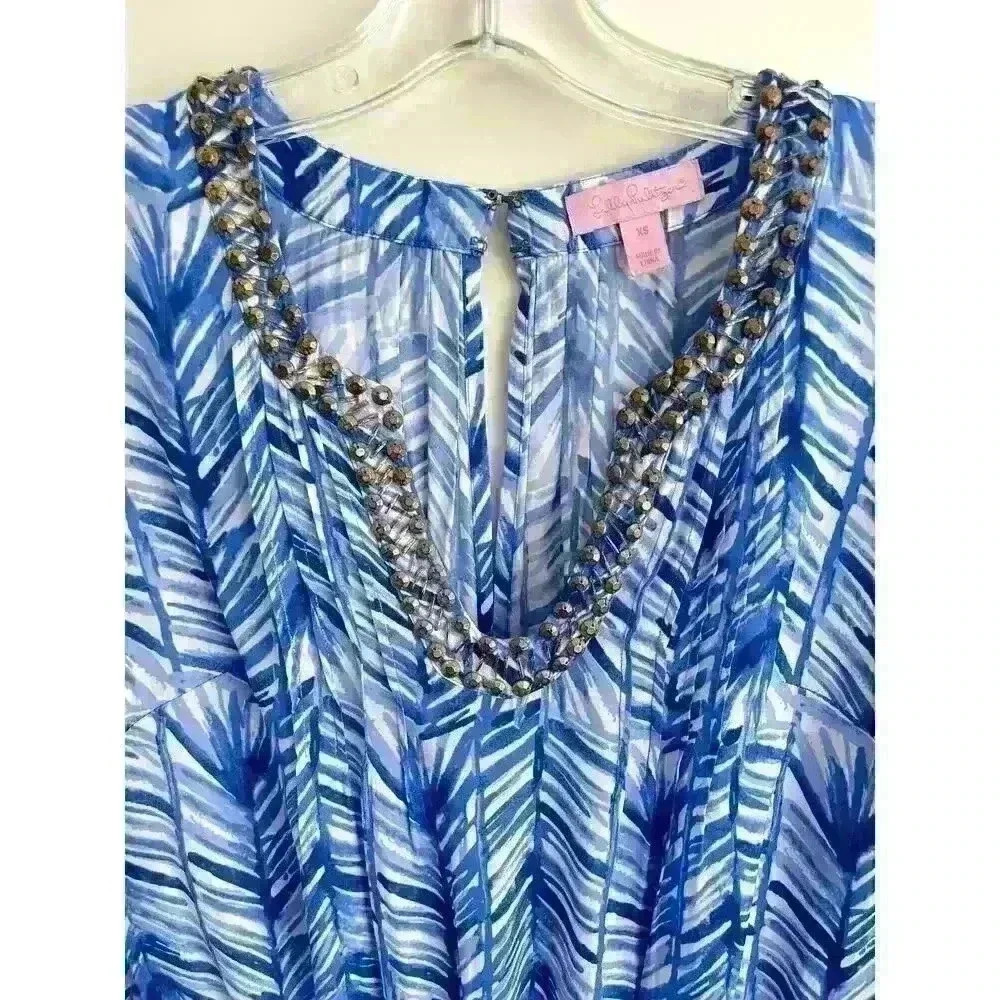 Lilly Pulitzer Sz XS Colby Romper Blue Palm Print Summer Vacation Travel Night - Picture 6 of 16
